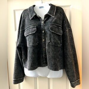 PILCRO by Anthropologie Black Acid-Washed Button Up